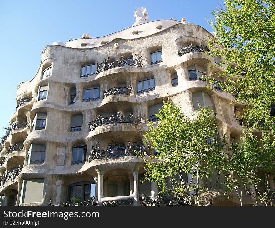 View of casa mila of the architect pedrera antonio gaudi. View of casa mila of the architect pedrera antonio gaudi