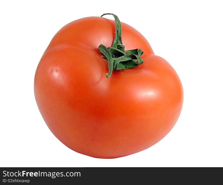 Ripe, red tomatoes on white background.