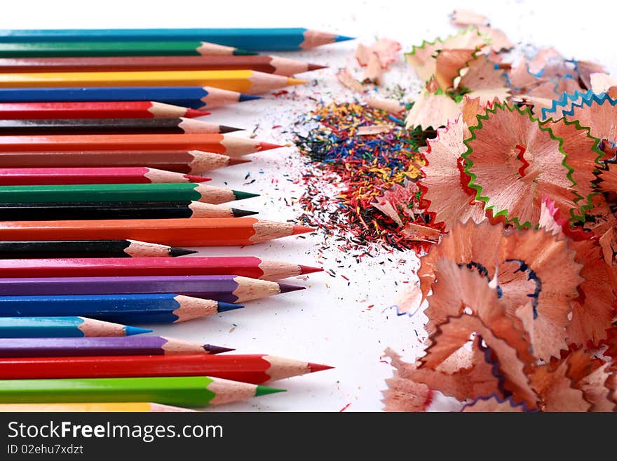 Pencils in an environment shavings