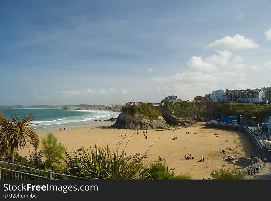 The sea and landscape at newquay and towan beach in cornwall in england. The sea and landscape at newquay and towan beach in cornwall in england