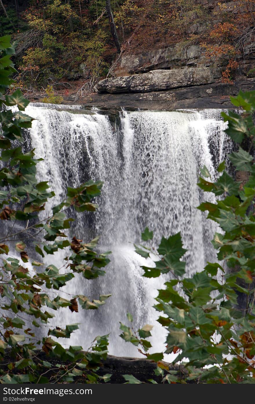 A scenic view of a waterfall