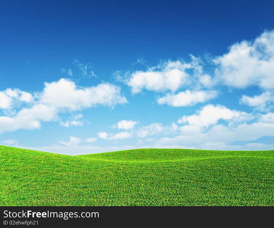 Green grass and cloudy sky. Green grass and cloudy sky