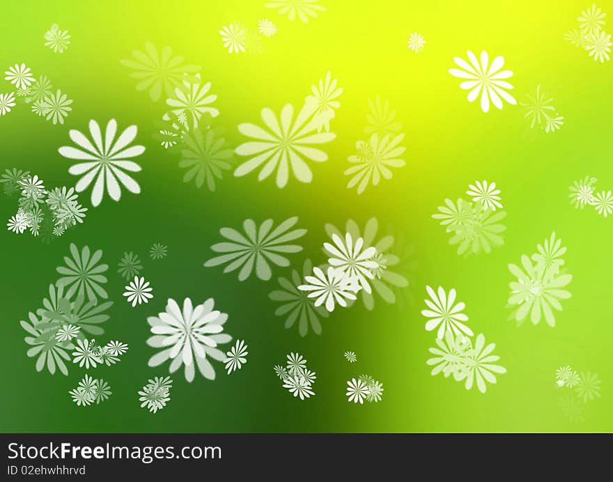 Illustration - white flowers on the green background. Illustration - white flowers on the green background