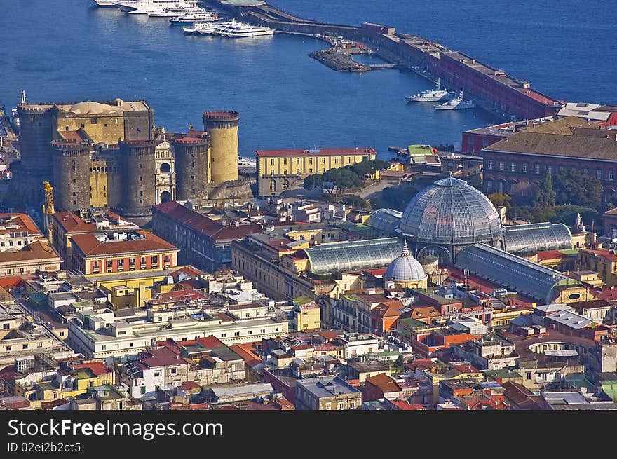 The view of Naples with the castel, Italy. The view of Naples with the castel, Italy