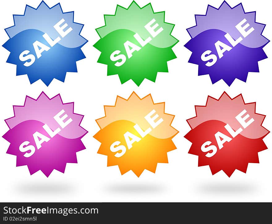 Six sale stickers on white background