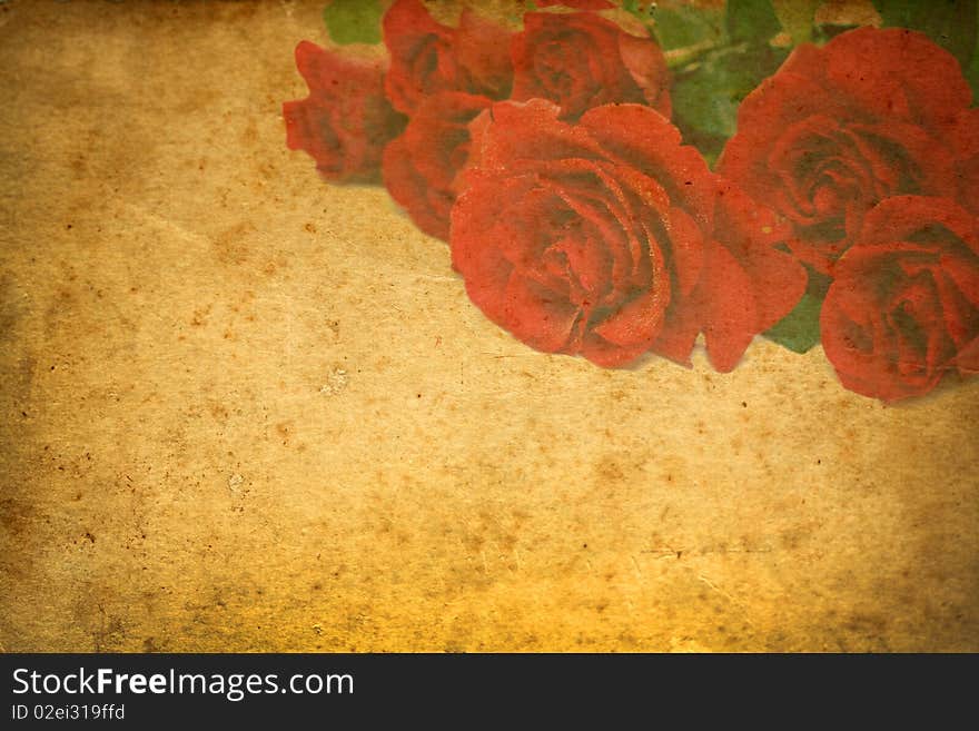 Grunge background with red roses