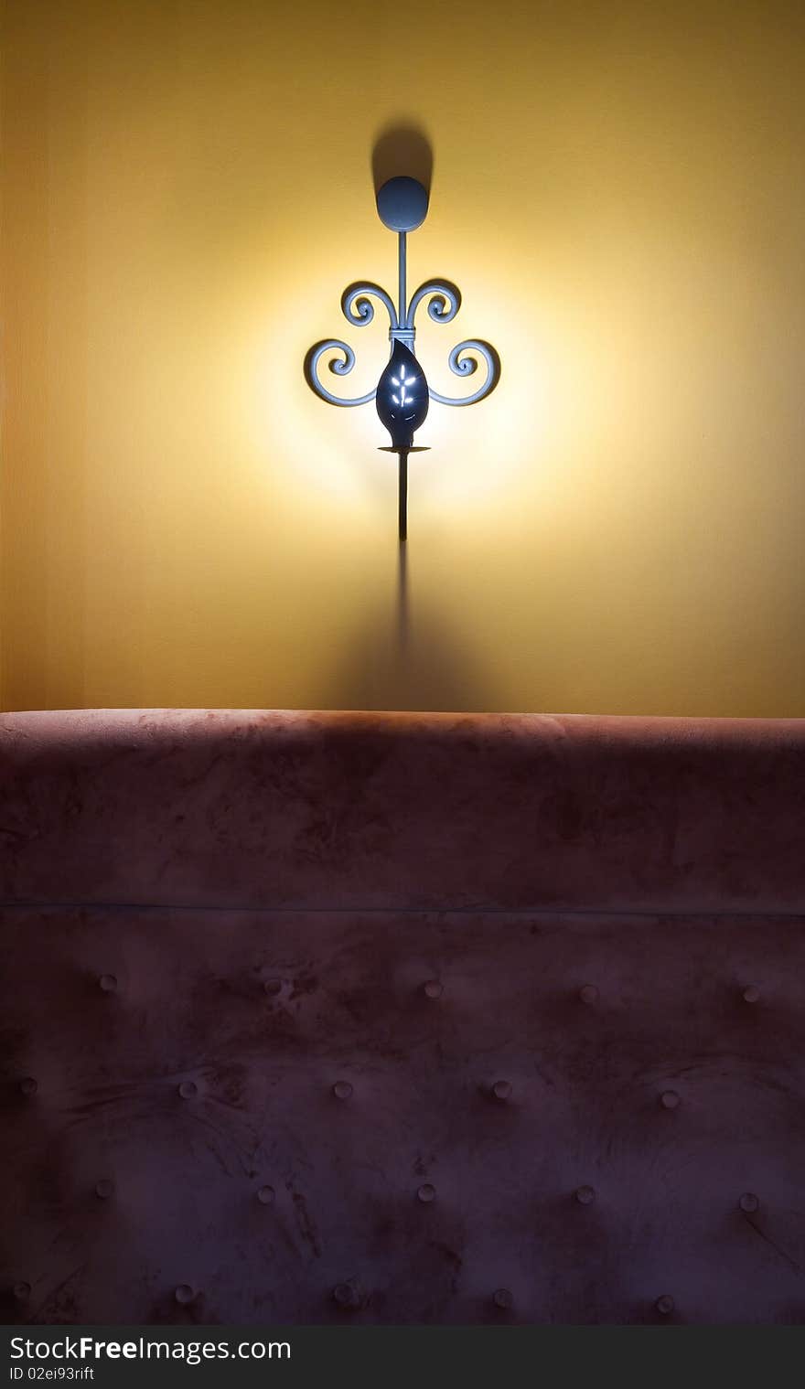 Detail of an interior of a cafe-restaurant, retro design in yellow and brown colors. Detail of an interior of a cafe-restaurant, retro design in yellow and brown colors.