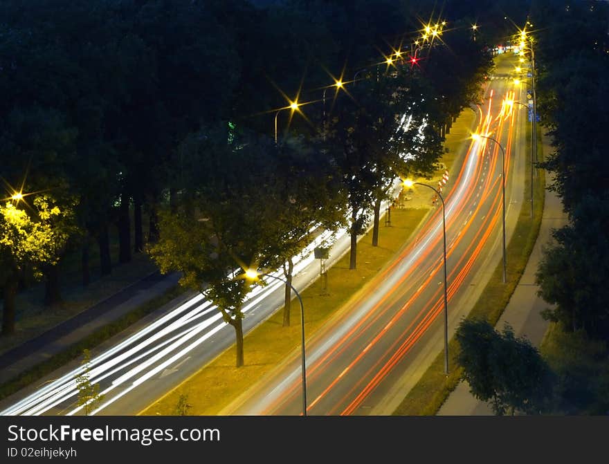 Traffic night movement, city scape. Traffic night movement, city scape