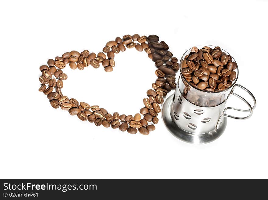 Coffee beans and cup glass