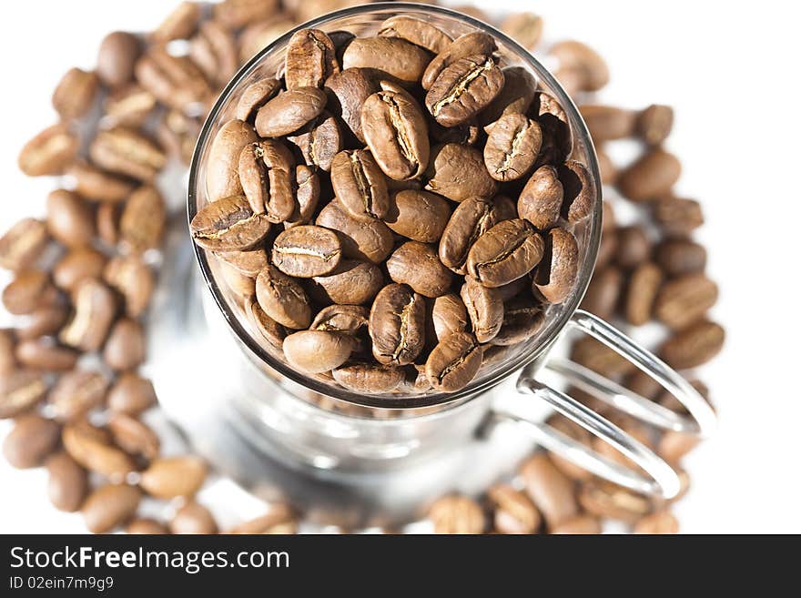 Coffee beans and cup glass