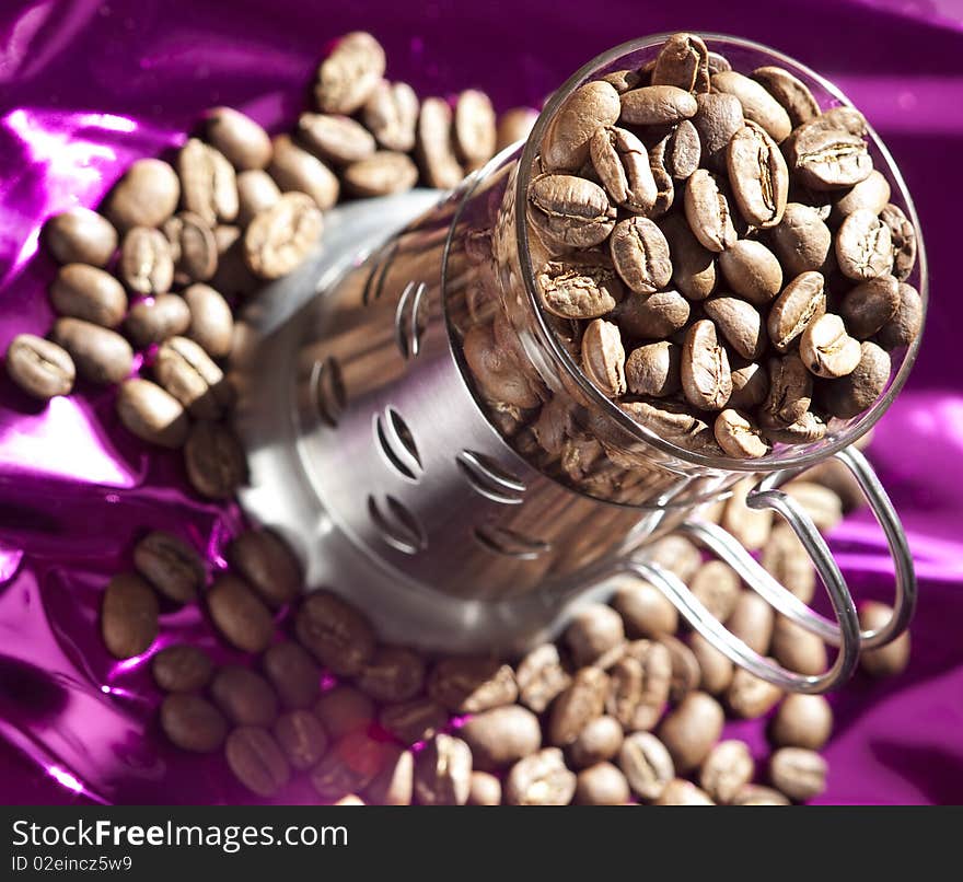 Coffee beans and cup glass