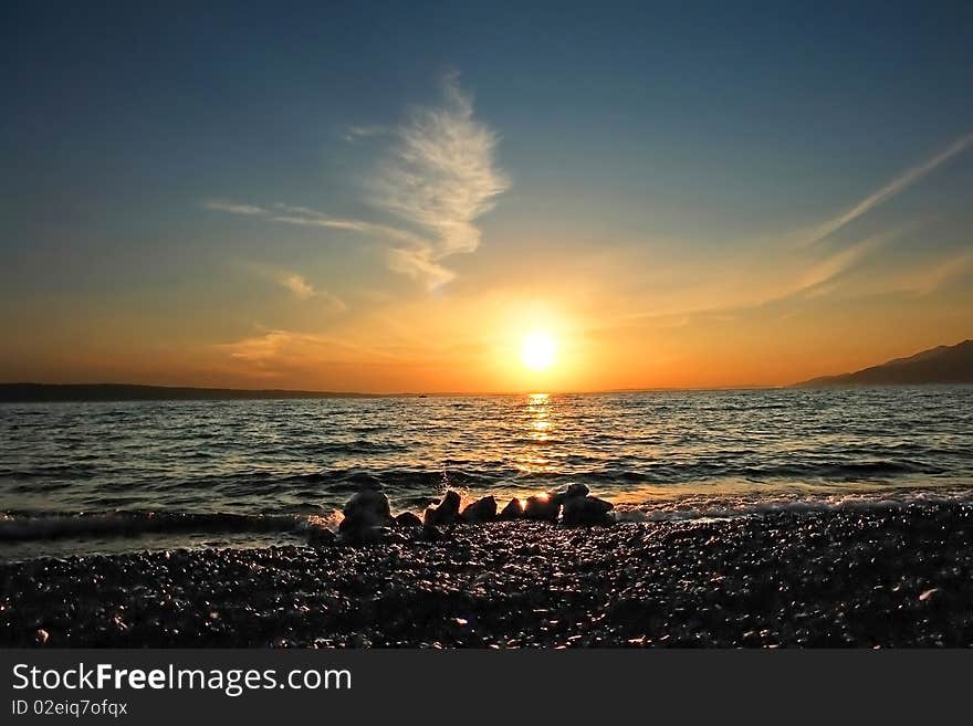 Beautiful beach at sunset