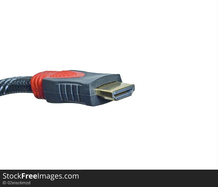 The close-up photograph of HDMI cable terminal. Side view. The close-up photograph of HDMI cable terminal. Side view