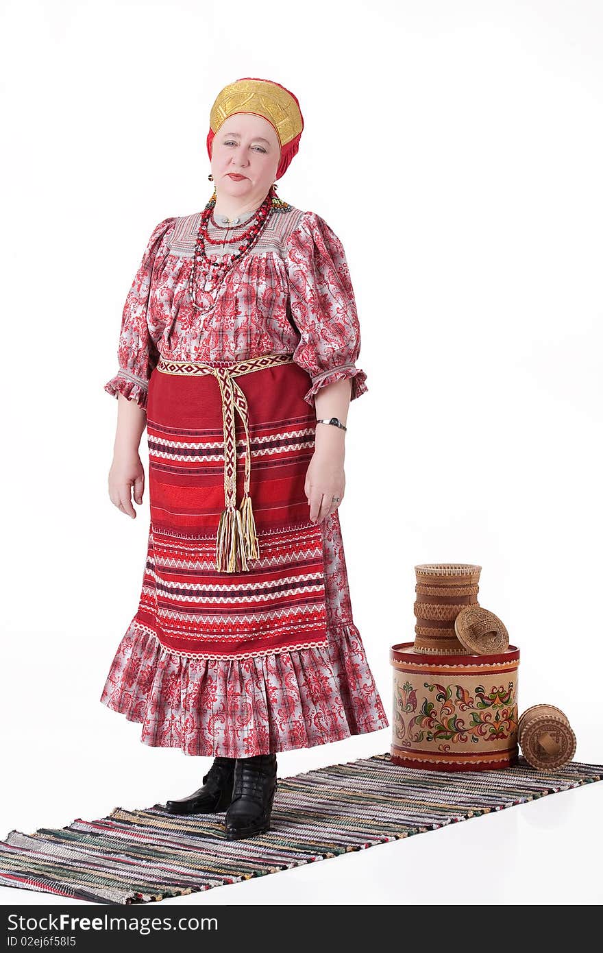 Woman In Russian Traditional Clothing