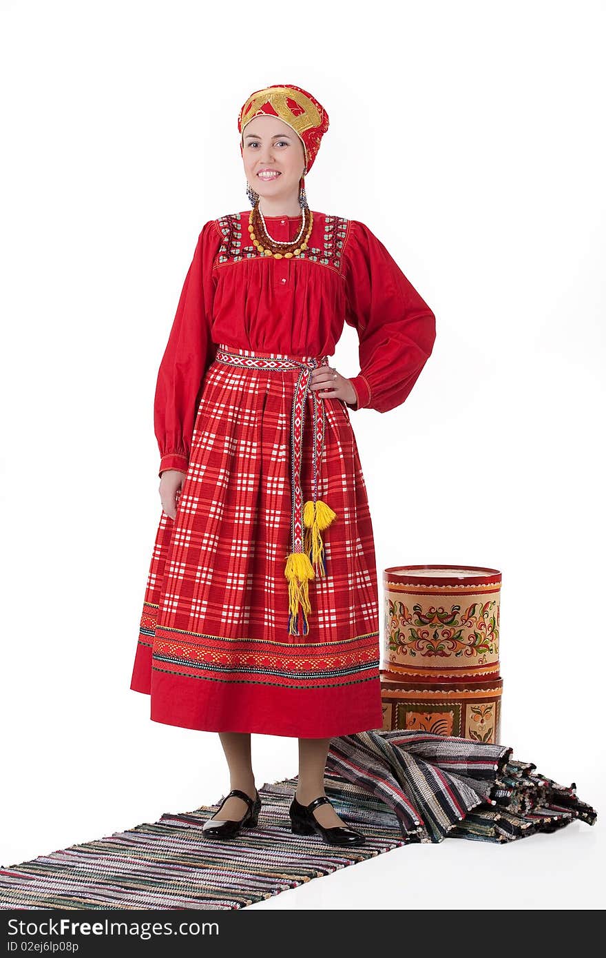 Woman In Russian Traditional Clothing