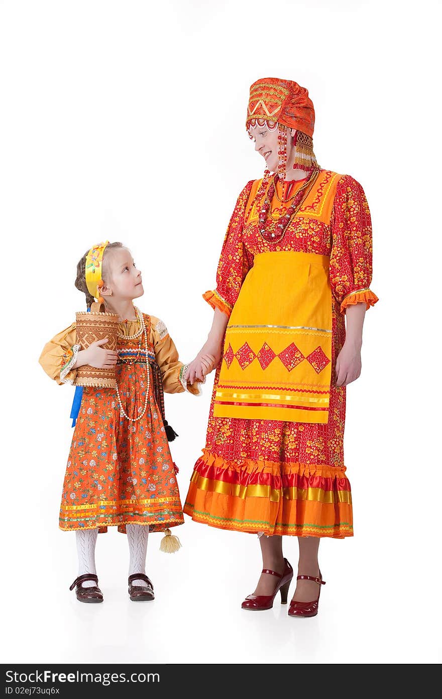 Woman And Girl In Russian Clothing