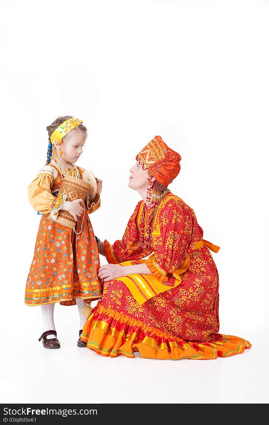 Woman And Girl In Russian Clothing