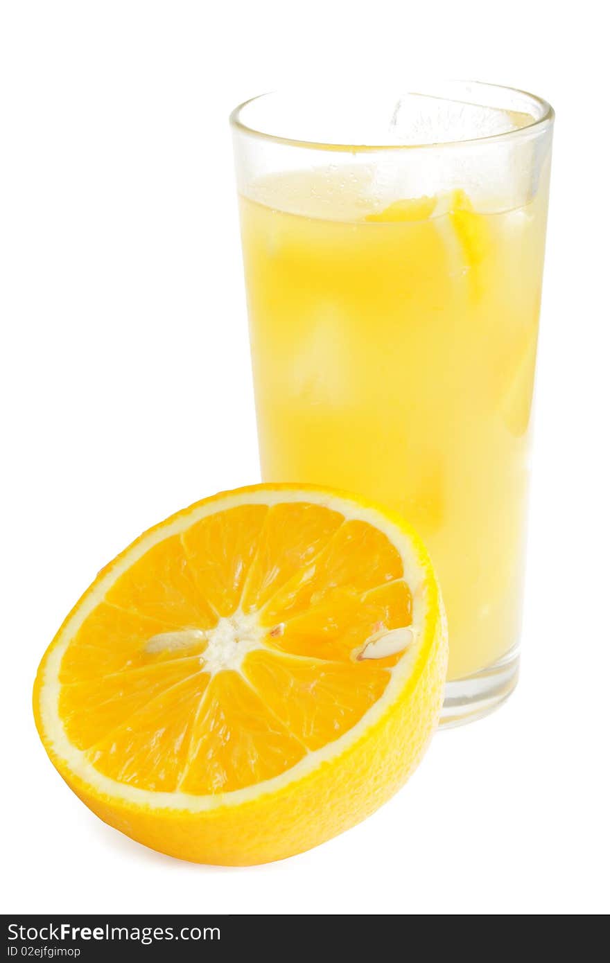 Sweet tasty orange juice on white background (isolated)