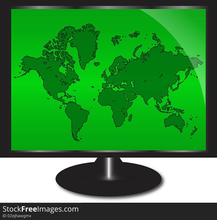 Wide screen television with world map