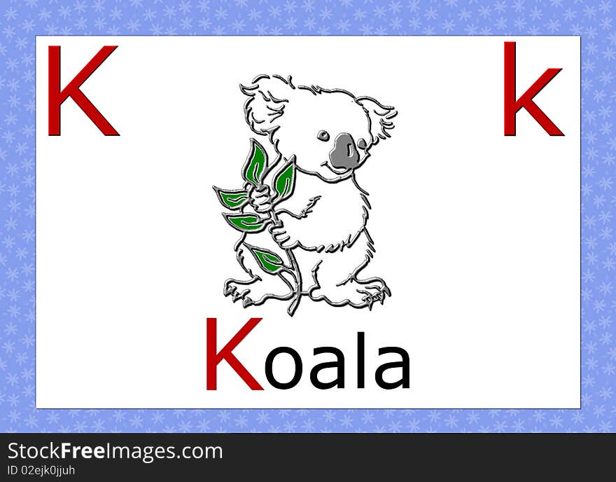 Individual english alphabet, whit koala- illustration