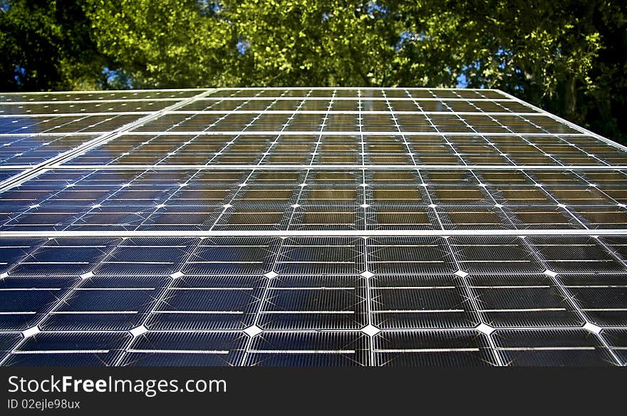 Solar panel with trees on a background.