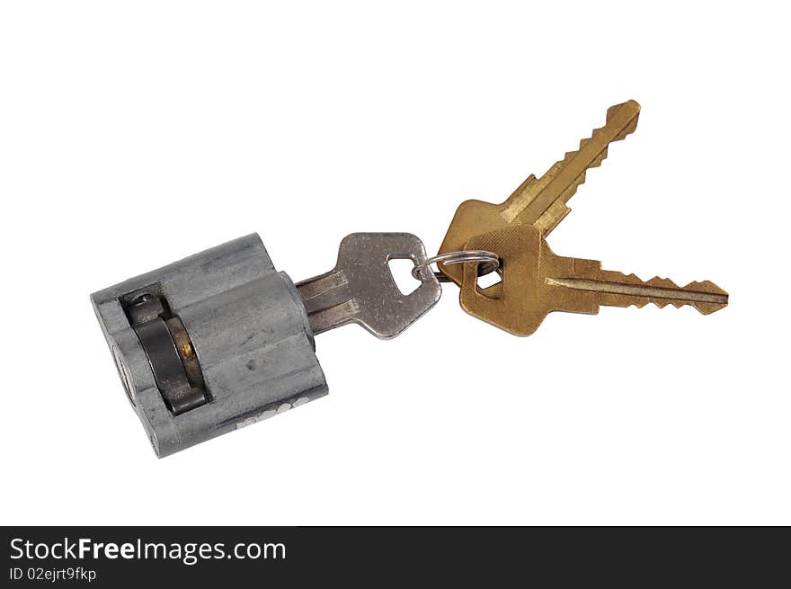 Old keys on a white background