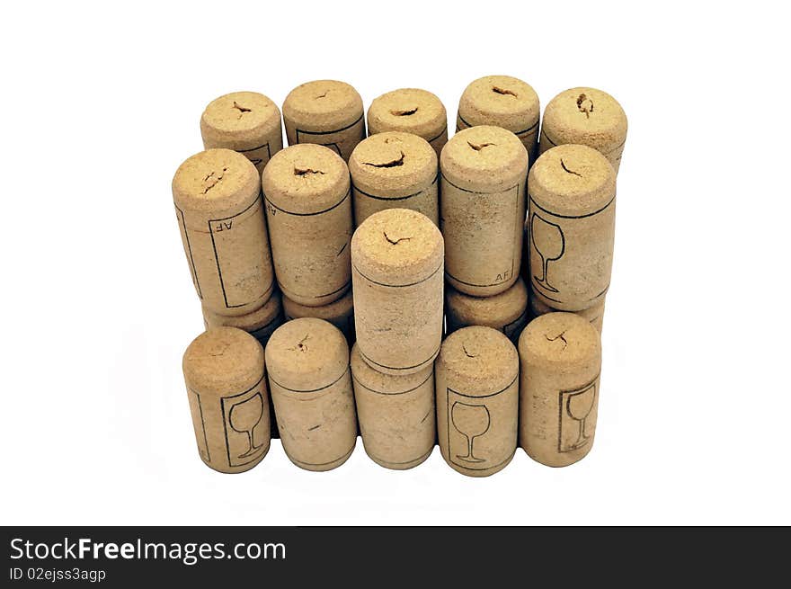 Wine corks on a white background