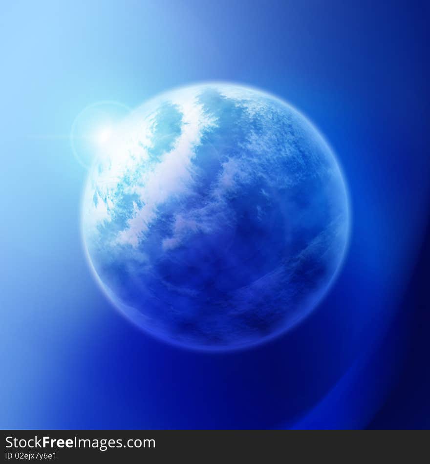 Blue planet eclipse - 3D illustration