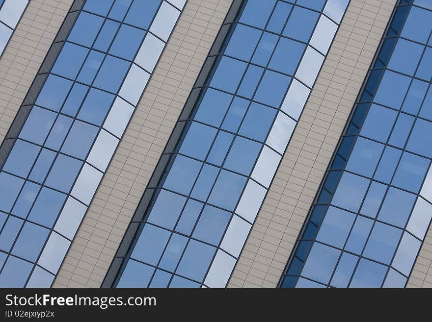 Blue modern office building background. Blue modern office building background