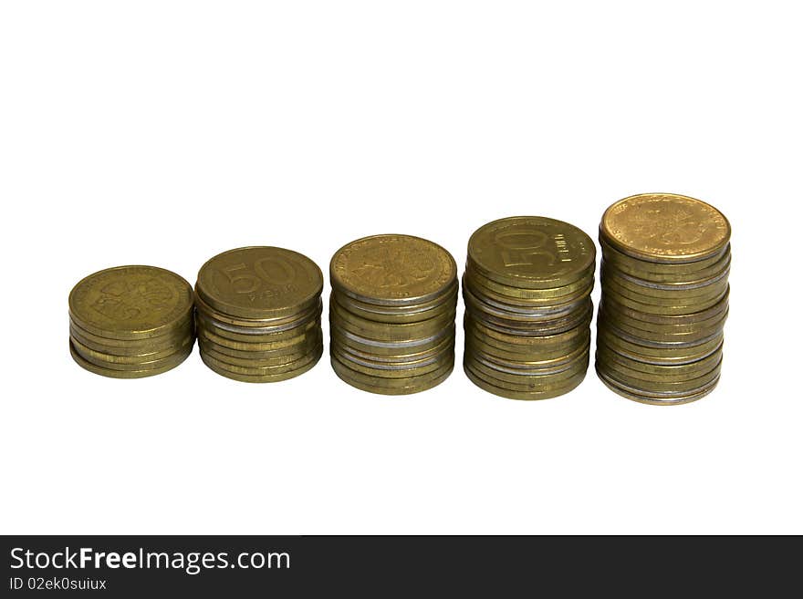 Coins on white background