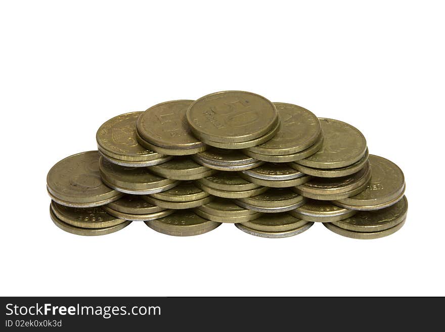 Coins on white background