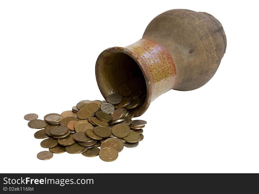 Coins on white background