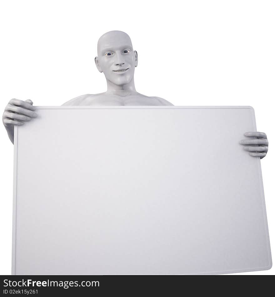 Man holding a billboard. with clipping path.