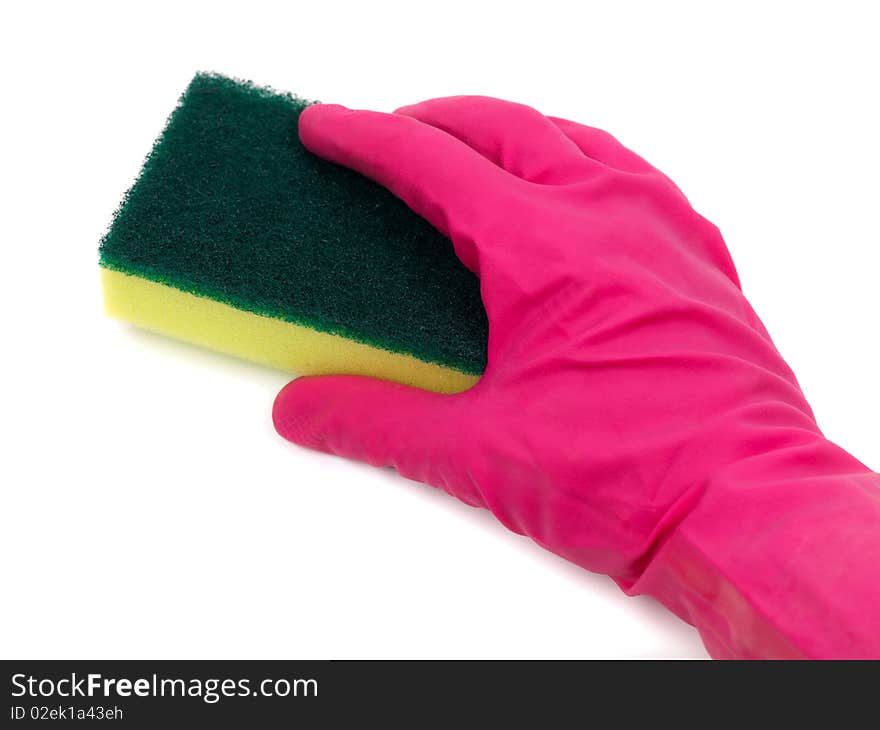 A household scourer isolated against a white background. A household scourer isolated against a white background