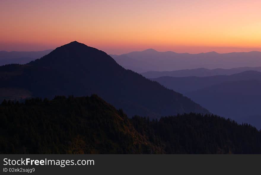 Dawn in mountains