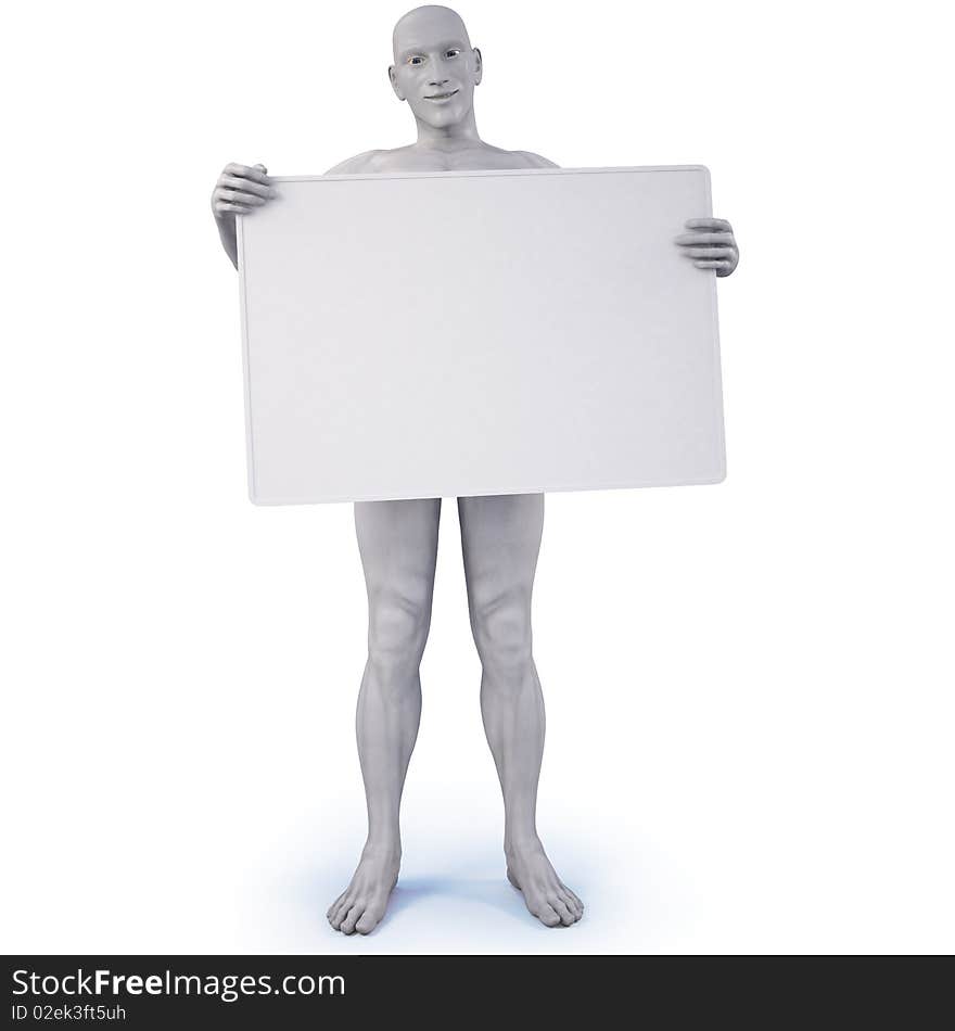 Man holding a billboard. with clipping path.