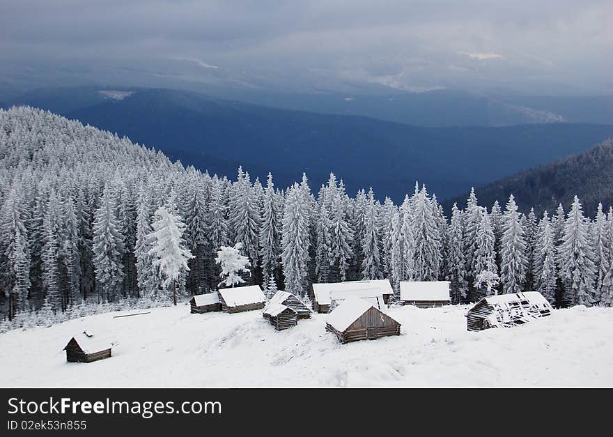 Winter landscape in mountains