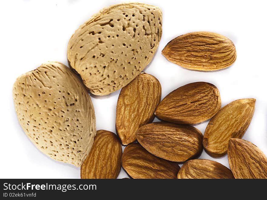 Closeup of Almonds with and without shells