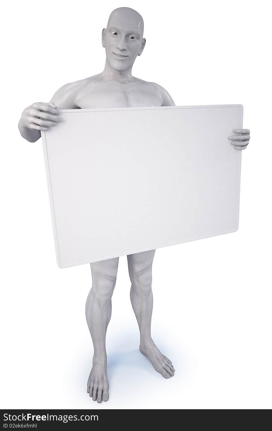 Man holding a billboard. with clipping path.