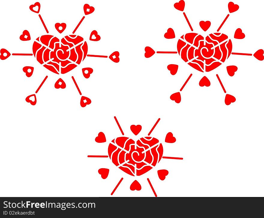 Set of hearts with a different portrayal on a white background