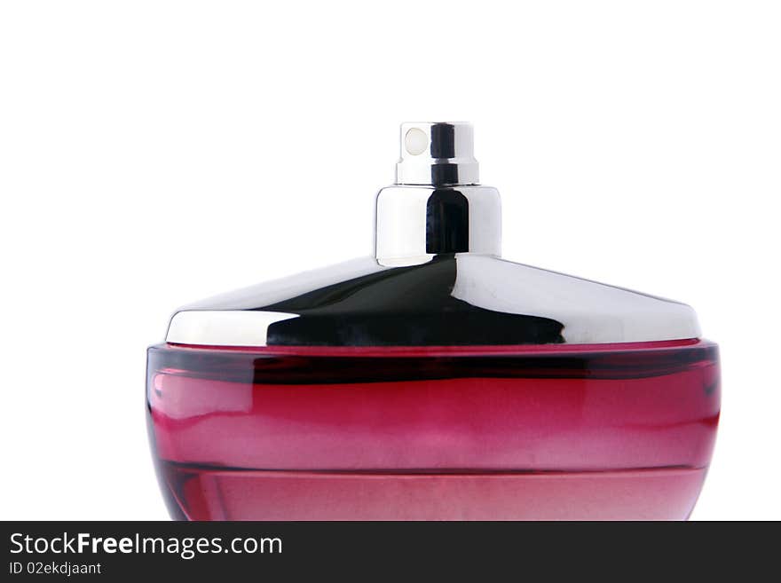 Perfumery. Perfume bottle closeup on a white background.