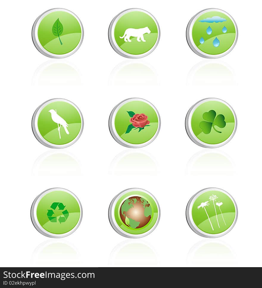 Nine different buttons, ecology series. Nine different buttons, ecology series