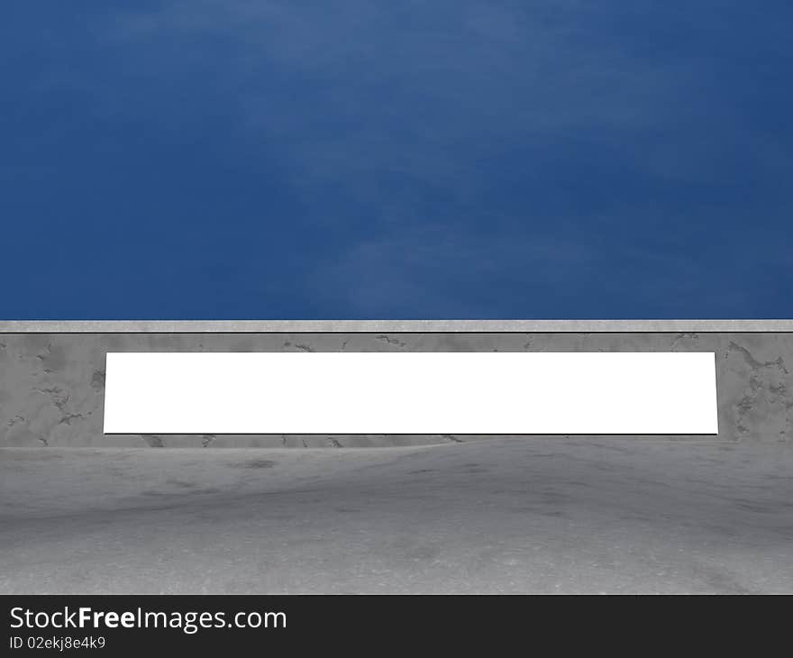 Blank white sign on the top of a roof on a small wall. Blank white sign on the top of a roof on a small wall.