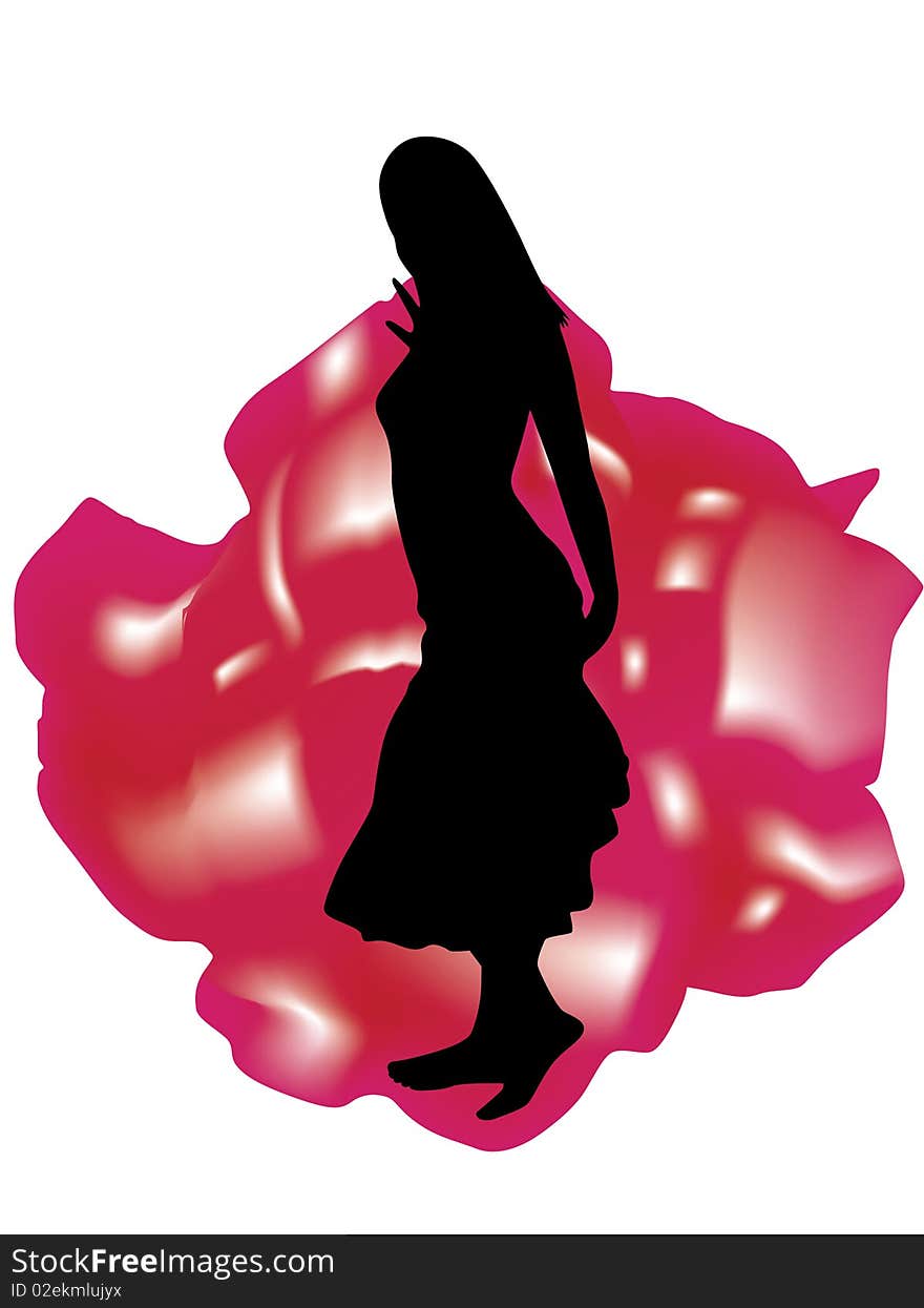 Dancing girl under red rose