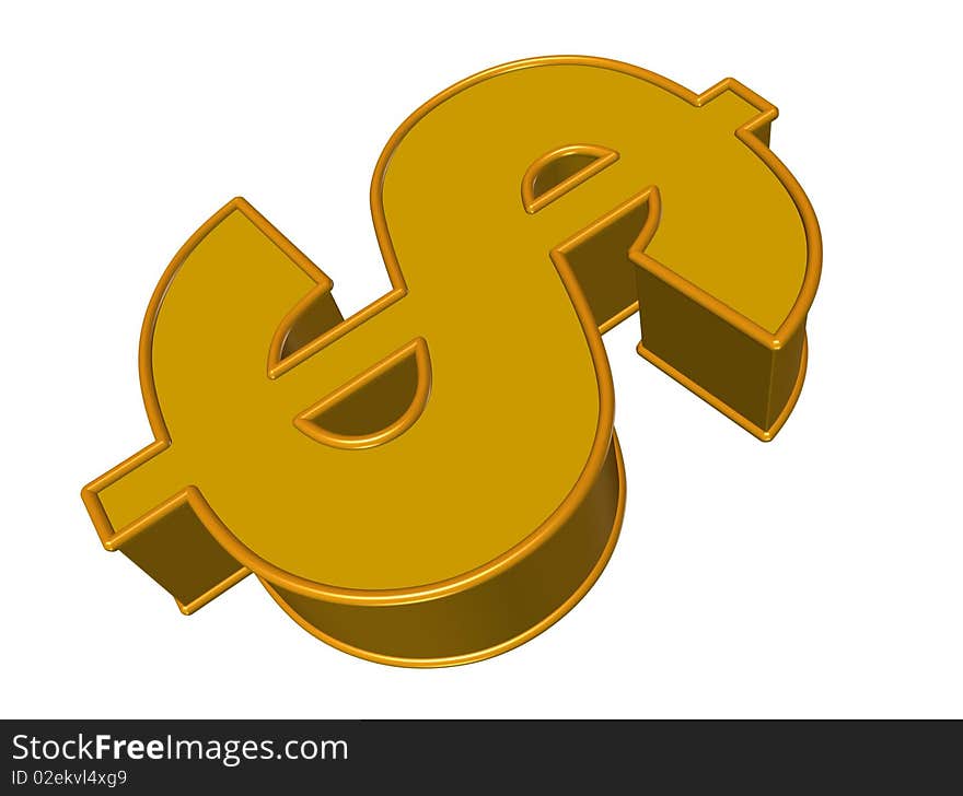 3D rendering of  dollar sign on white background