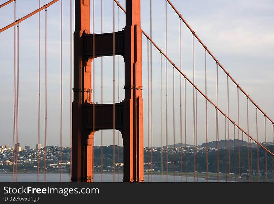 View next to San Francisco Golden Gate Bridge to the city. View next to San Francisco Golden Gate Bridge to the city