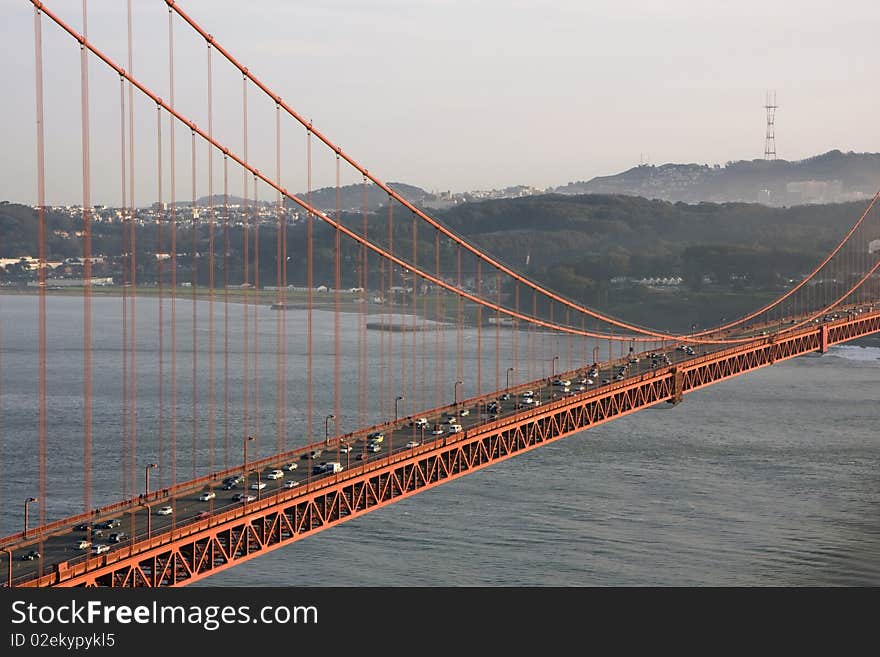 View next to San Francisco Golden Gate Bridge to the city. View next to San Francisco Golden Gate Bridge to the city