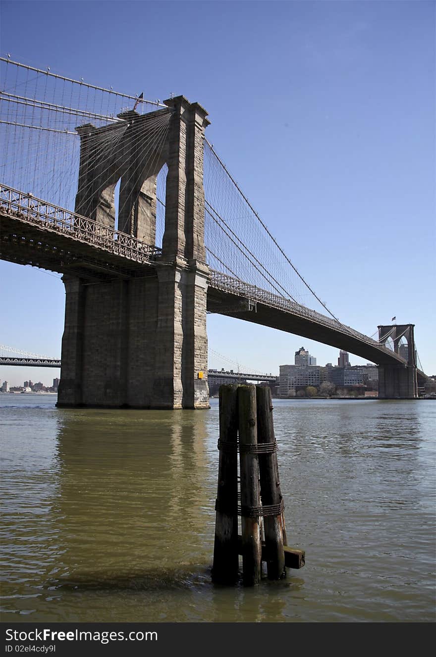 View of the brooklyn bridge from Manhattan coast. View of the brooklyn bridge from Manhattan coast