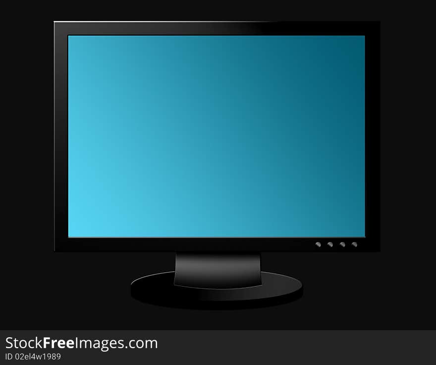 Black with blue screen television over black background. Illustration.