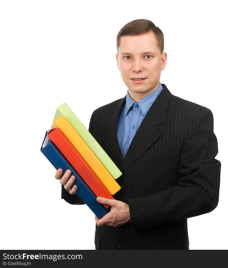 Businessman with colored folders